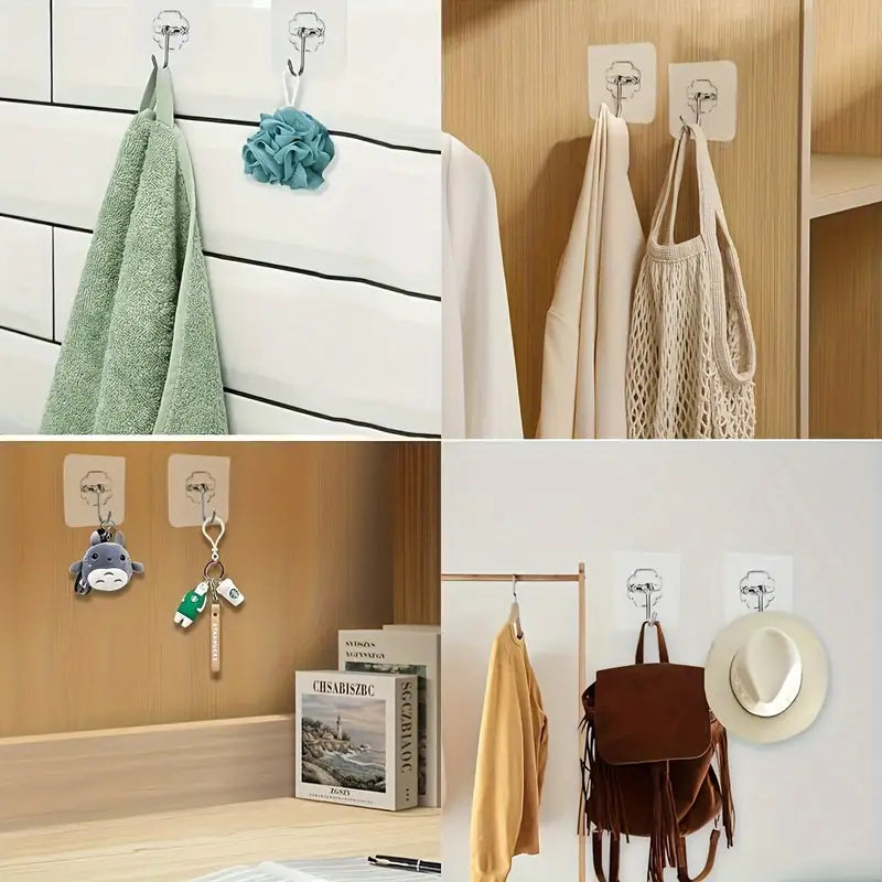 10/35pcs Wall Mount Utility Hooks, Self-Adhesive, No-Punch Installation, Plastic, Eclectic Style, Easy to Install, Non-Marking, with Storage Organizer for Keys, Hats, Towels, for Bathroom, Bedroom, Office, Kitchen