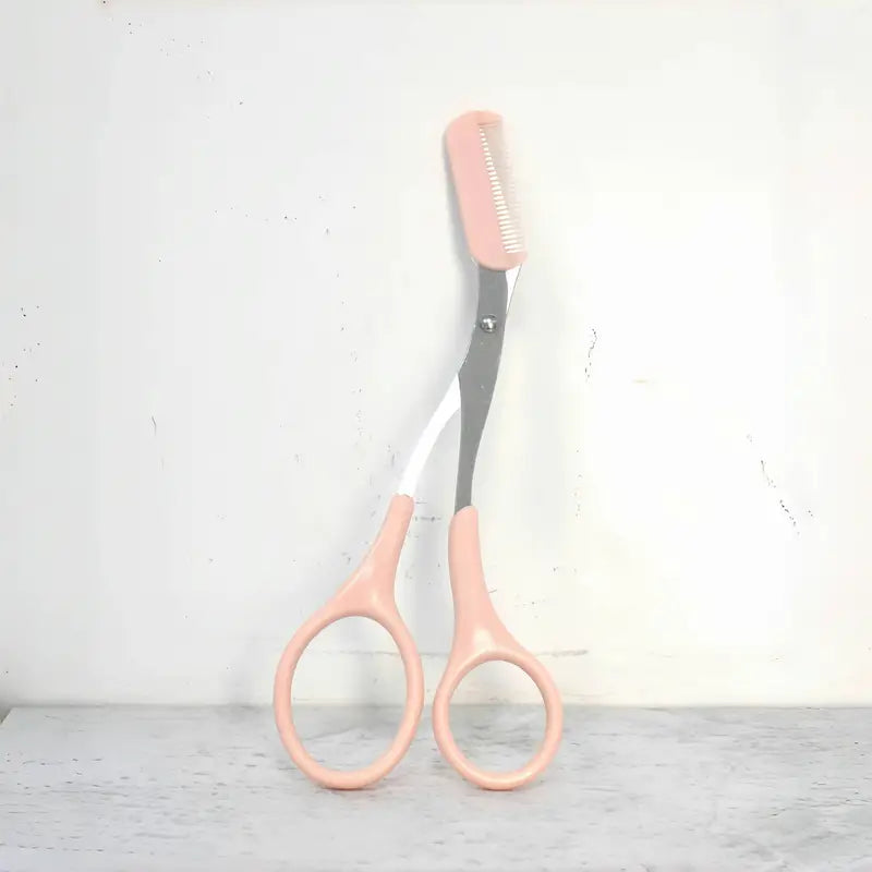 Pink Eyebrow Trimming Scissors with Built-In Comb, Stainless Steel Precision Grooming Tool, Handheld Facial Care Accessory for Perfect Brows