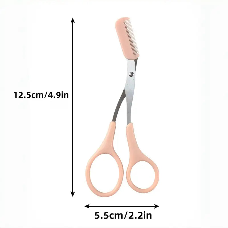 Pink Eyebrow Trimming Scissors with Built-In Comb, Stainless Steel Precision Grooming Tool, Handheld Facial Care Accessory for Perfect Brows