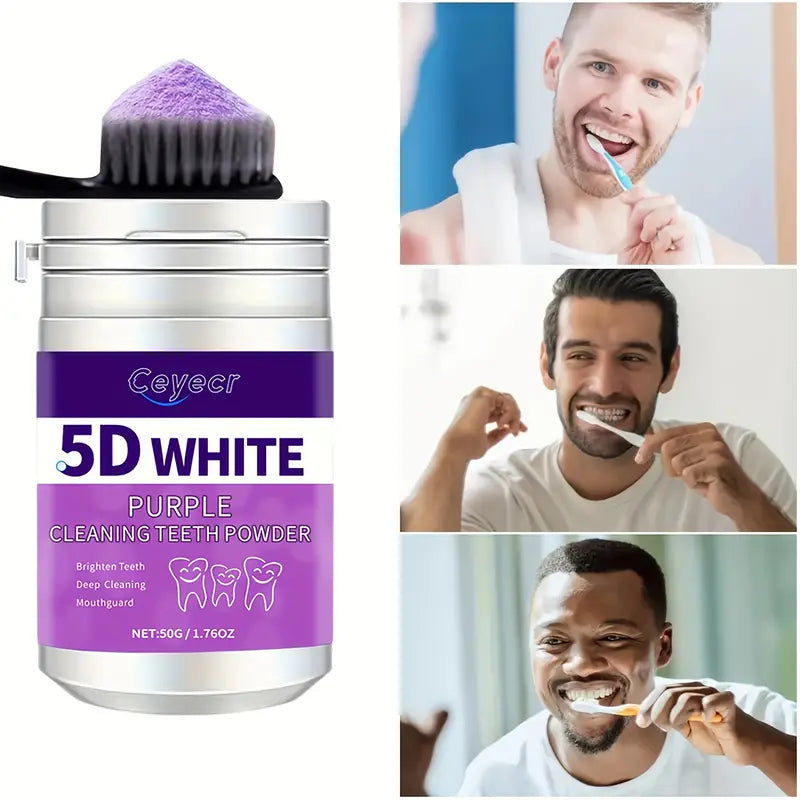 1pc CEYECR 5D White Purple Teeth Whitening Powder - Natural Pearl Formula for Deep Cleaning & Fresh Breath, 50g - Ideal for Men & Women, Perfect for Daily Use & Travel, Whitening Powder