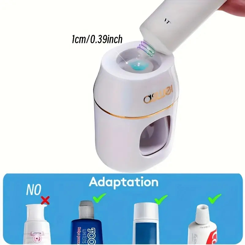 Automatic Toothpaste Dispenser with Toothbrush Holder, Wall-Mounted, Manual Squeeze Toothpaste Tube Saver, No Electricity or Battery Needed, Lightweight Design for Home and Kids