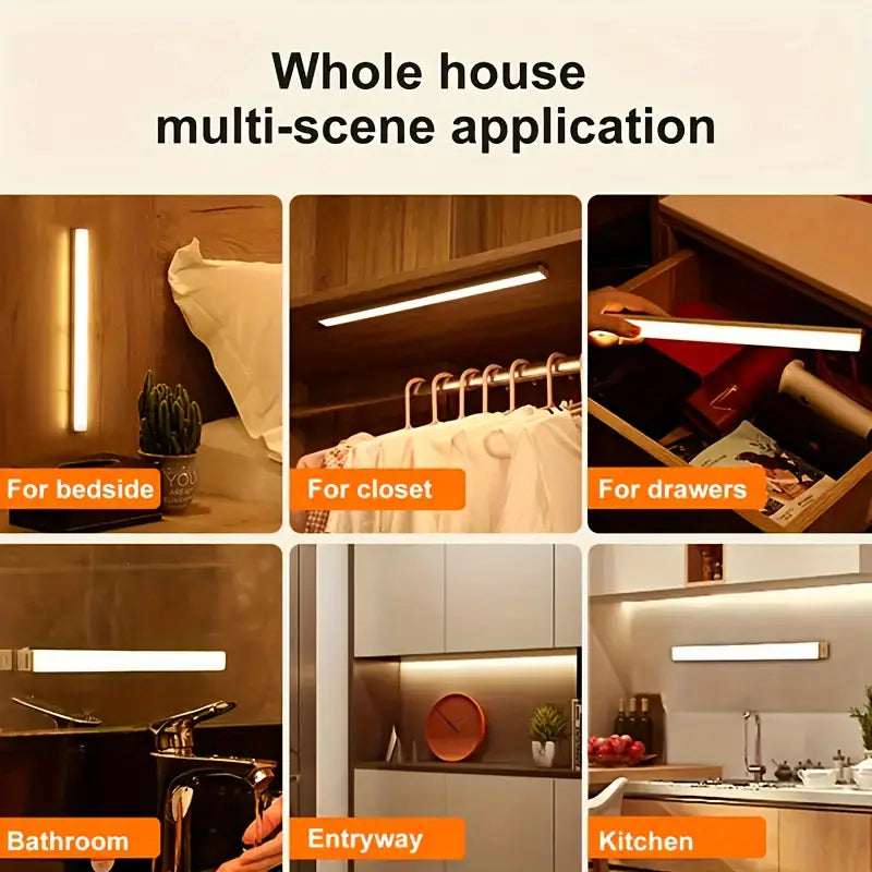 1pc Wireless LED Under Cabinet Light with Motion Sensor, Ultra-Thin Magnetic Strip, USB Rechargeable, PVC Lamp Body, Indoor LED Lighting for Kitchen, Stairs, Hallway, Wardrobes - Ideal for Christmas & Thanksgiving Gifts